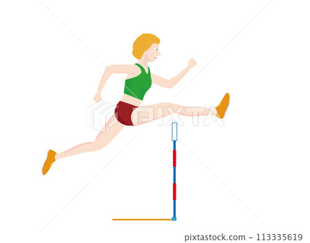 這是女子100公尺跨欄比賽的插圖。 這是女子100公尺跨欄比賽的插圖。 113335619