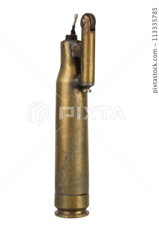 Vintage lighter handmade from ammo case isolated on a white. Vintage lighter handmade from ammo case isolated on a white. 113335785