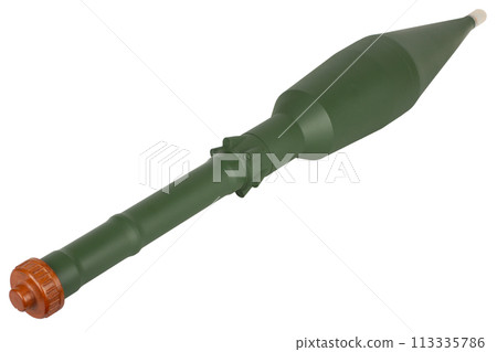 anti tank rocket propelled grenade with HEAT warhead for rpg 7 rocket propelled grenade launcher isolated on white anti tank rocket propelled grenade with HEAT warhead for rpg 7 rocket propelled grenade launcher isolated on white 113335786