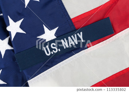 U.S. Navy Branch Tape on national USA flag 113335802