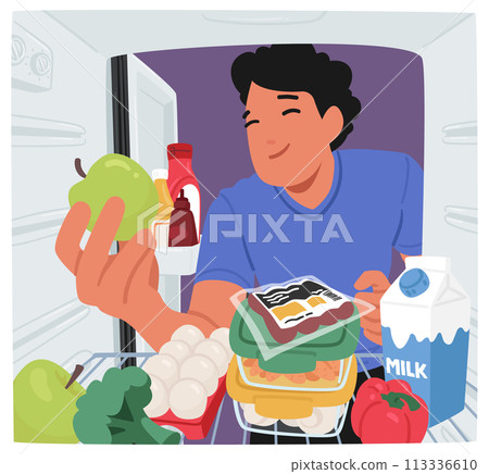 Male Character Rummaging Through Fridge... - Stock Illustration ...