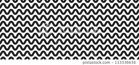 Horizontal bold wavy lines. Background with black and white undulate pattern. Parallel curved stripes texture. Minimalistic graphic print. Vector illustration 113336638