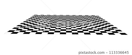 Empty chessboard plane in perspective. Tiled mosaic floor. Sloped checkerboard texture. Inclined board with black and white squares pattern isolated on white background. Vector flat illustration 113336645