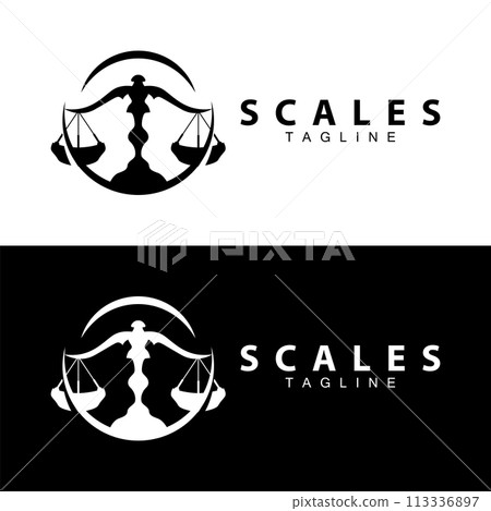 Simple legal scale logo justice court simple black silhouette template vector design 113336897
