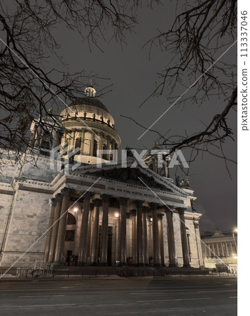 Night view of frozen the monument St. Isaac's Cathedral in frost after severe frosts, Russia, St.Petersburg Night view of frozen the monument St. Isaac's Cathedral in frost after severe frosts, Russia, St.Petersburg 113337046