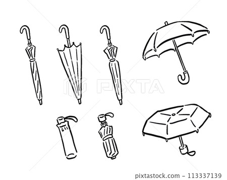 Umbrella hand-drawn illustration set - Line drawing 113337139