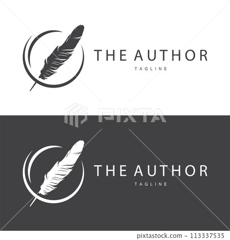 Feather Silhouette Logo, Author Design Luxury Simple Elegant Vector Illustration Template 113337535