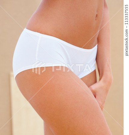 Health, skincare and person in underwear for wellness, weight loss and diet on brown background. Beauty, hygiene and closeup of waist of woman with lingerie for body, dermatology and nutrition Health, skincare and person in underwear for wellness, weight loss and diet on brown background. Beauty, hygiene and closeup of waist of woman with lingerie for body, dermatology and nutrition 113337555