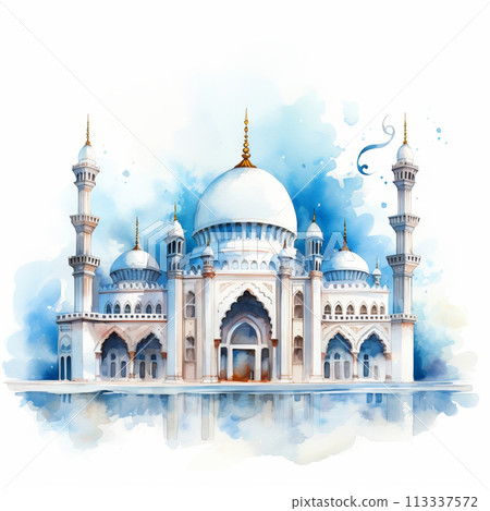Watercolor Islamic Mosque, Suitable for Eid Mubarak greetings and Ramadan Kareem Watercolor Islamic Mosque, Suitable for Eid Mubarak greetings and Ramadan Kareem 113337572