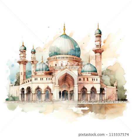 Watercolor Islamic Mosque, Suitable for Eid Mubarak greetings and Ramadan Kareem Watercolor Islamic Mosque, Suitable for Eid Mubarak greetings and Ramadan Kareem 113337574
