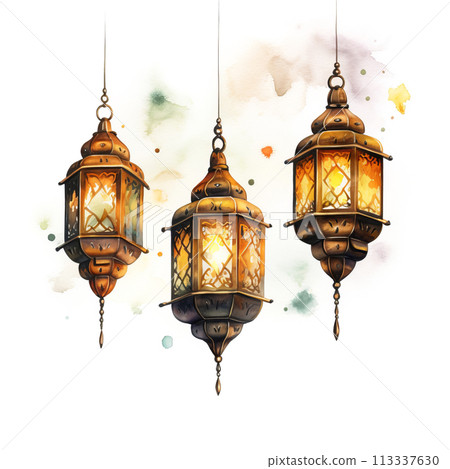 Watercolor Ramadan lantern, Traditional Islamic holy holiday 113337630