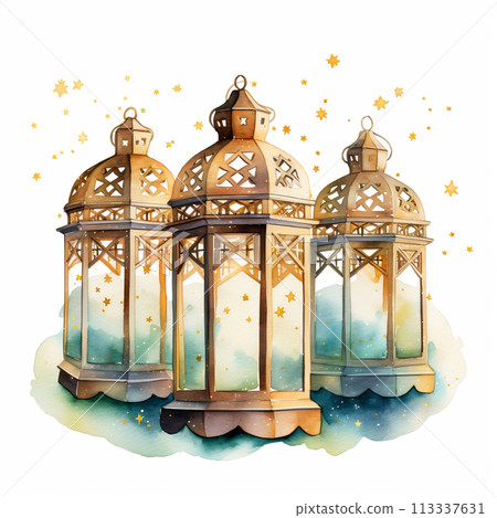 Watercolor Ramadan lantern, Traditional Islamic holy holiday 113337631