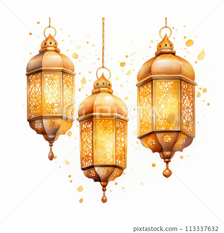 Watercolor Ramadan lantern, Traditional Islamic holy holiday Watercolor Ramadan lantern, Traditional Islamic holy holiday 113337632