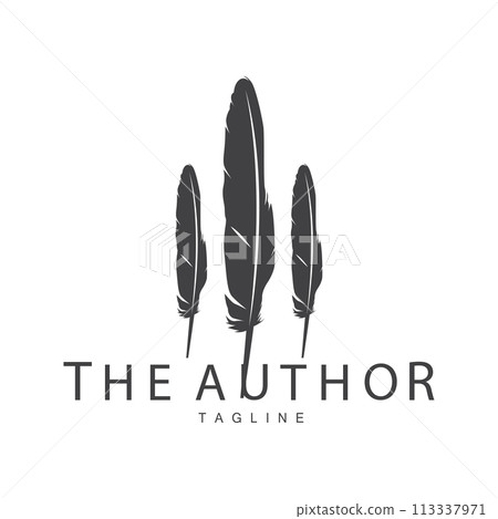 Feather Silhouette Logo, Author Design Luxury Simple Elegant Vector Illustration Template 113337971