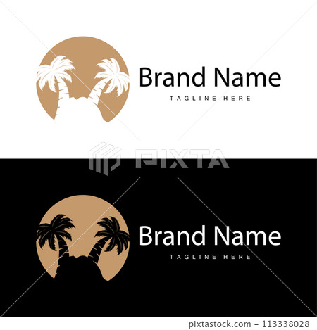Coconut tree logo design template palm tree silhouette illustration summer beach sea plant Coconut tree logo design template palm tree silhouette illustration summer beach sea plant 113338028