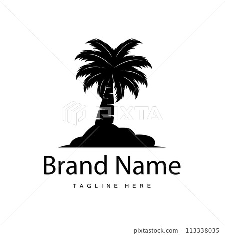 Coconut tree logo design template palm tree silhouette illustration summer beach sea plant 113338035