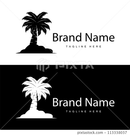 Coconut tree logo design template palm tree silhouette illustration summer beach sea plant 113338037