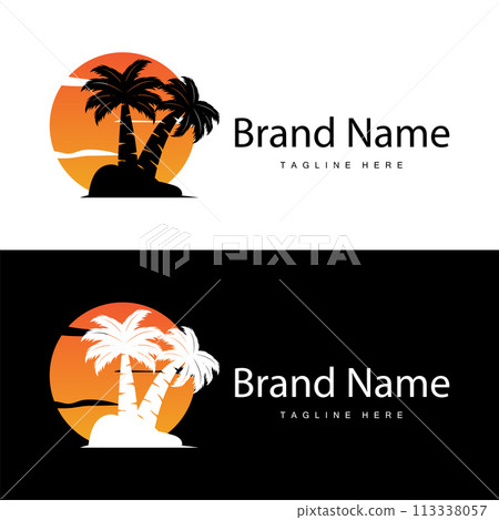 Coconut tree logo design template palm tree silhouette illustration summer beach sea plant Coconut tree logo design template palm tree silhouette illustration summer beach sea plant 113338057