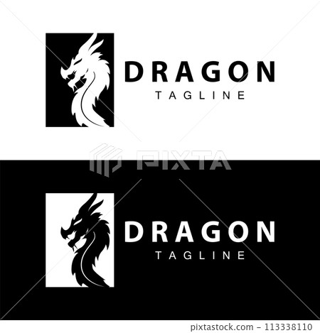 Black silhouette design simple dragon logo animal legend template illustration Black silhouette design simple dragon logo animal legend template illustration 113338110