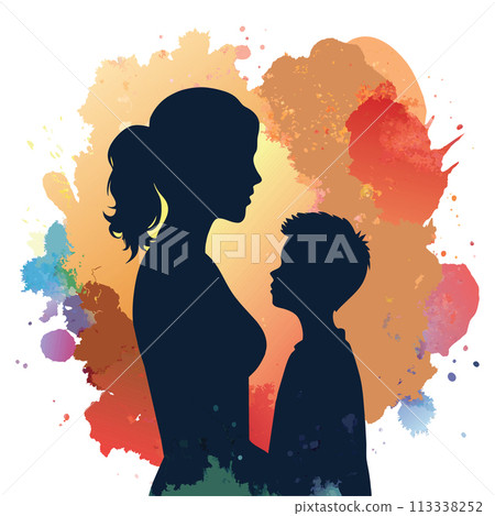 a vector of a mother and child with the watercolor background 113338252