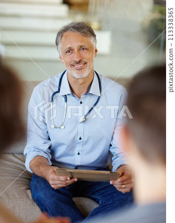 Doctor, paper or stethoscope in patient, appointment or healthcare to answer, question or support. Mature man, people or file in conversation as professional, consultation or empathy as advice Doctor, paper or stethoscope in patient, appointment or healthcare to answer, question or support. Mature man, people or file in conversation as professional, consultation or empathy as advice 113338365
