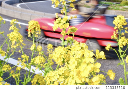 Go-karts running through an amusement park in spring 113338518