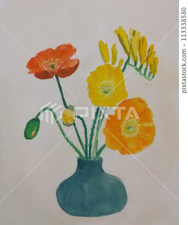 Poppy and freesia illustration 113338580