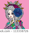 花魁插畫：頭戴花髮飾的花魁女子 113338726