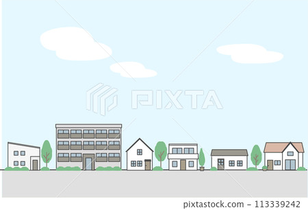 Illustration of a street lined with houses Illustration of a street lined with houses 113339242