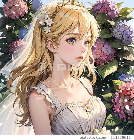 Woman surrounded by flowers 113339611