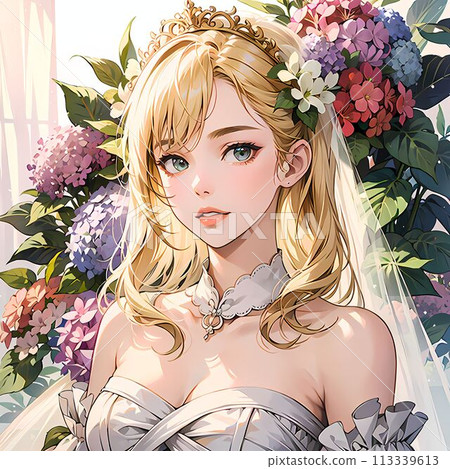 Girl smelling flowers 113339613