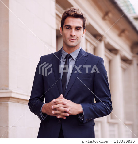 City, confidence and portrait of business man for morning commute, travel and journey to office. Professional, corporate worker and person in urban town for entrepreneurship, job and career ambition City, confidence and portrait of business man for morning commute, travel and journey to office. Professional, corporate worker and person in urban town for entrepreneurship, job and career ambition 113339839