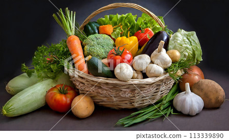 裝滿各種蔬菜的籃子的圖片 113339890