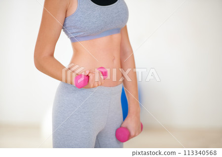 Weights, hands and woman in gym for fitness, bodybuilder workout and exercise to lose weight. Sports club, weightlifting and closeup of person training with dumbbells for wellness, health or strength Weights, hands and woman in gym for fitness, bodybuilder workout and exercise to lose weight. Sports club, weightlifting and closeup of person training with dumbbells for wellness, health or strength 113340568