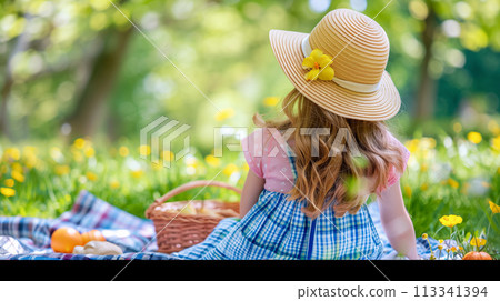 在公園野餐的女孩 113341394