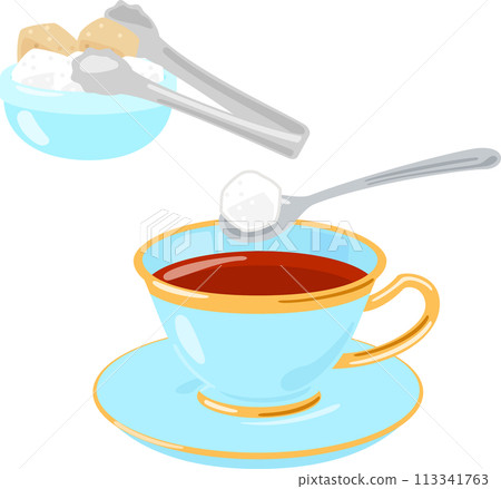 茶、方糖和夾子 113341763
