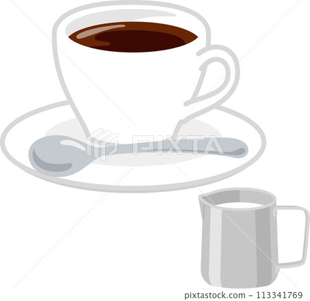 Coffee and milk in a milk pitcher Coffee and milk in a milk pitcher 113341769