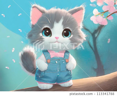 可愛的小貓欣賞櫻花 可愛的小貓欣賞櫻花 113341788