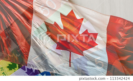 A collage of Canadian images with the Canadian flag fluttering in the wind A collage of Canadian images with the Canadian flag fluttering in the wind 113342424