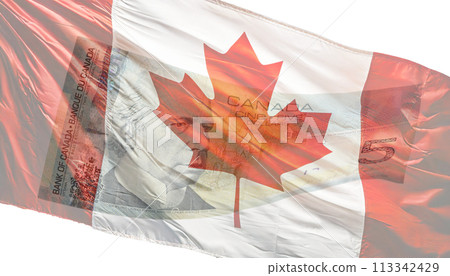 A collage of Canadian images with the Canadian flag fluttering in the wind A collage of Canadian images with the Canadian flag fluttering in the wind 113342429