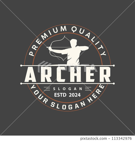 Archer logo vector silhouette warrior archery simple design bow and arrow template illustration Archer logo vector silhouette warrior archery simple design bow and arrow template illustration 113342976