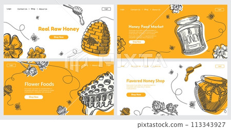 Honey food, web banner set, vector illustration 113343927