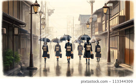 The rainy season's school route 113344309