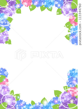 Hydrangea, frame, glitter, cute, illustration, top and bottom 113344760
