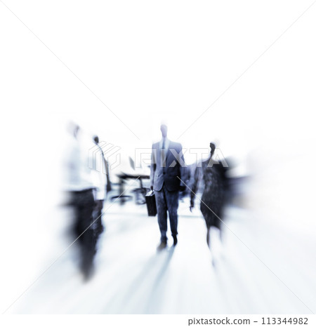 Workers, blur or business in morning, rush or commute as travel, walk to corporate, office or job. Businesspeople, hurry or crowd as busy, workforce or professionals on abstract white background Workers, blur or business in morning, rush or commute as travel, walk to corporate, office or job. Businesspeople, hurry or crowd as busy, workforce or professionals on abstract white background 113344982