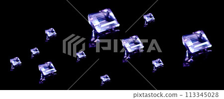 Amethyst, stone and gem in studio by black background for natural product, jewelry or baguette in luxury collection. Gemstone, purple crystal and closeup for display with shine, glow or brilliant cut Amethyst, stone and gem in studio by black background for natural product, jewelry or baguette in luxury collection. Gemstone, purple crystal and closeup for display with shine, glow or brilliant cut 113345028