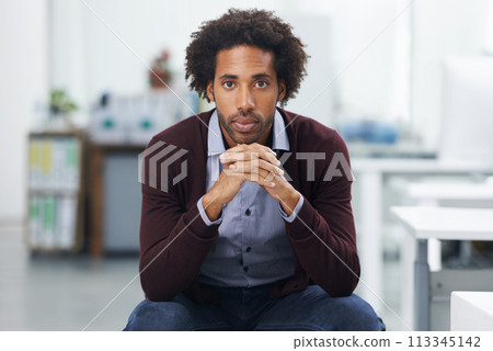 Portrait, creative or design and serious black man in office with creative career mission or mindset. Business, startup and agency with confident young designer in artistic workplace for employment Portrait, creative or design and serious black man in office with creative career mission or mindset. Business, startup and agency with confident young designer in artistic workplace for employment 113345142