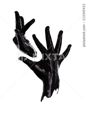Hand, paint or black in pollution, art or abstract as symbol of oil spill in monochrome in studio. Fingers, liquid or gesture as still life, creativity or minimalist silhouette on white background Hand, paint or black in pollution, art or abstract as symbol of oil spill in monochrome in studio. Fingers, liquid or gesture as still life, creativity or minimalist silhouette on white background 113345415