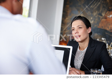 Businesswoman, meeting or job interview in office boardroom with human resources, recruitment or hiring managers. Happy, corporate worker, employee or hr candidate talking with boss or leadership Businesswoman, meeting or job interview in office boardroom with human resources, recruitment or hiring managers. Happy, corporate worker, employee or hr candidate talking with boss or leadership 113345479