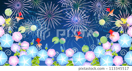 Goldfish summer fireworks Japanese pattern background Goldfish summer fireworks Japanese pattern background 113345517